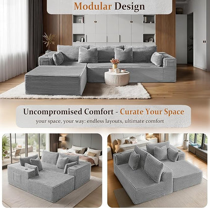 108" Oversized Cloud Sectional Couch, Comfort L Shaped Boneless Couch - Image 6
