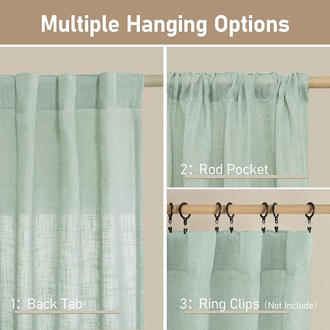 Light Sage Linen Curtains 45 Inches Long - Image 3