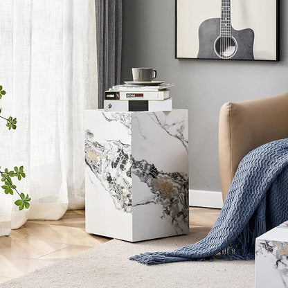 White Marble Rectangular End Coffee Table, Modern Elegant Bedside Nightstand - Image 8