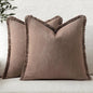 MIULEE Linen Fringe Decorative Fall Throw Pillow Covers Dark Coffee 18x18 | Set by MIULEE