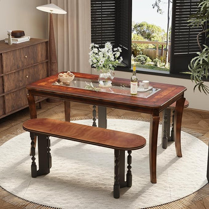 59” Dining Table with 8mm Tempered Glass Top, Farmhouse Kitchen Dinner Table - Image 4