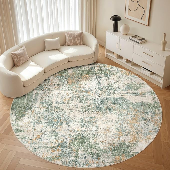 LOONGRUG Round Rug 7x7 Washable Large Neutral Modern Area Rugs Green | Abstract by LOONGRUG