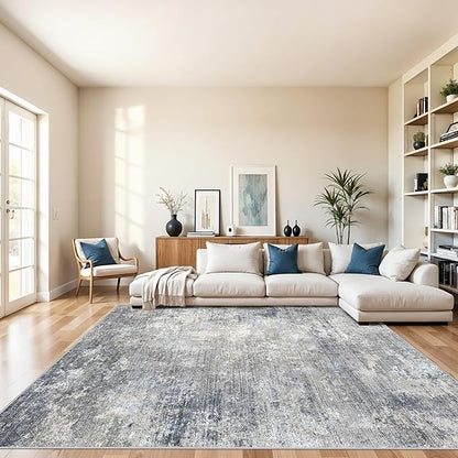 Washable Area Rug 9x12 Living Room – Neutral Modern Abstract Large Carpet by BYYVOORugsforYourHome
