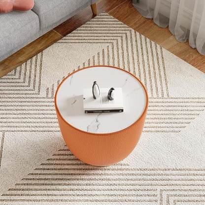 Henf Marble Round Side Table, 19.7" Fluted End Table - Image 6