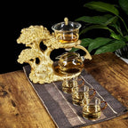 Glass Teapot Set with Infuser Semi Automatic Tea Set Magic Teapot (Tree - golden)