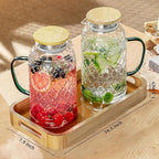 Glass Pitcher with Lid, 2 PACK 68 oz/2 Liter Vintage Water Pitcher With Serving Tray, Clear Borosilicate Glass Water Carafe for Cold Brew, Coffee, Lemonade, Iced Sun Tea,Beverage, Heat Resistant