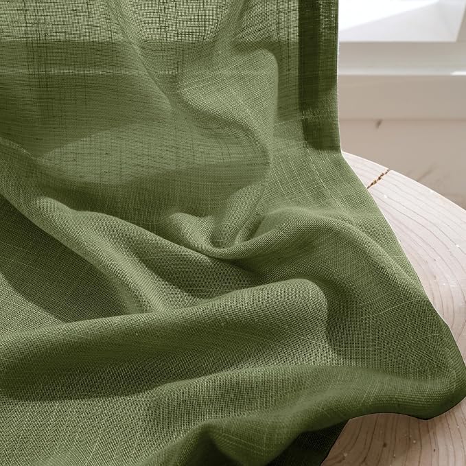 BGment 96 Inches Long Olive Green Linen Curtains - Image 7