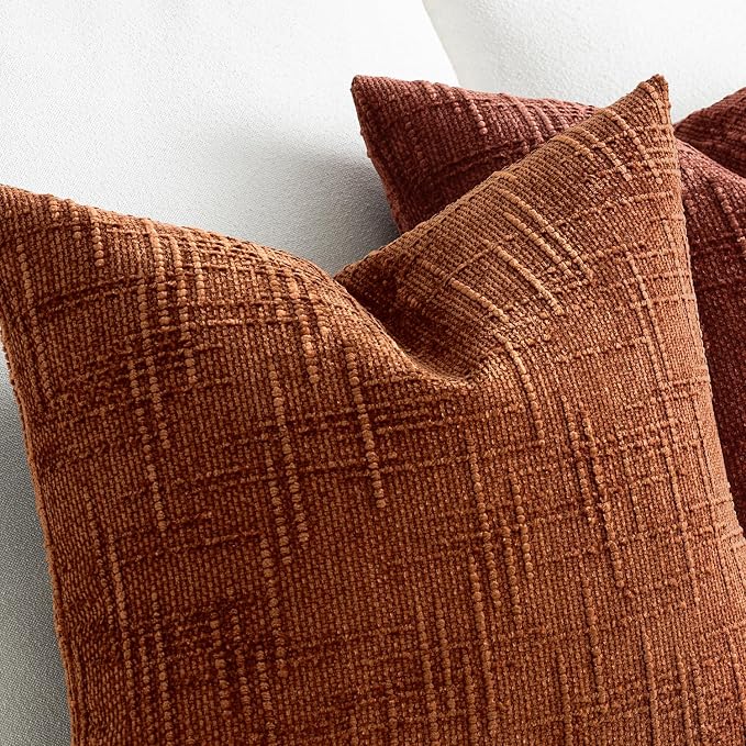 MIULEE Chenille Textured Fall Euro Throw Pillow Covers Burnt Orange 24x24 | Set - Image 4