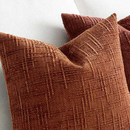 MIULEE Chenille Textured Fall Throw Pillow Covers Burnt Orange 16x16 | Set of 2 - Image 4