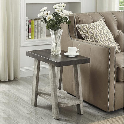 Roundhill Furniture Athens Contemporary Two-Tone Wood Shelf Side Table - Image 2