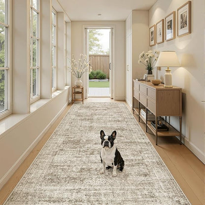 Soalmost Washable 4x8 Hallway Runner Rug Non-Slip Kitchen Entry Rugs Brown | - Image 2