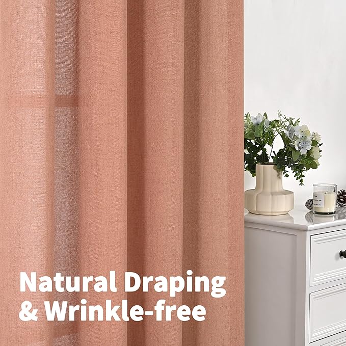 YoungsTex Terracotta Linen Curtains 40 Inch Length, Short Burnt Orange Drapes - Image 7