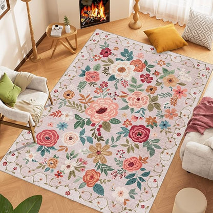 DUKINO 6x9 Area Rugs, Floral Washable Rug - Image 3
