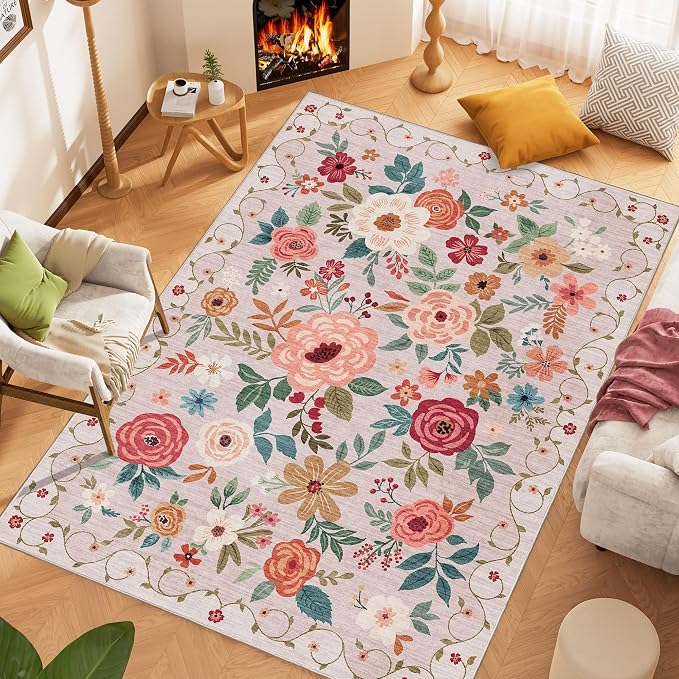 DUKINO 5x7 Area Rugs, Floral Washable Rug - Image 3