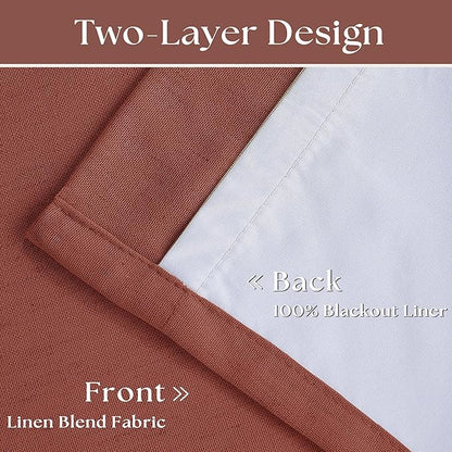 Terracotta Pinch Pleated Blackout Linen 80 Inch Window Curtains 2 Panels | 100% - Image 4