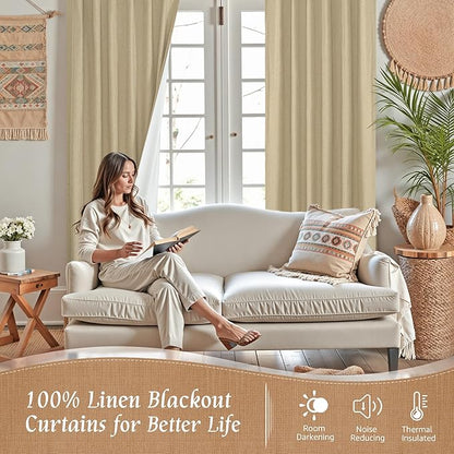 Natural 100% Blackout Linen Curtains 54 Inches - Image 2