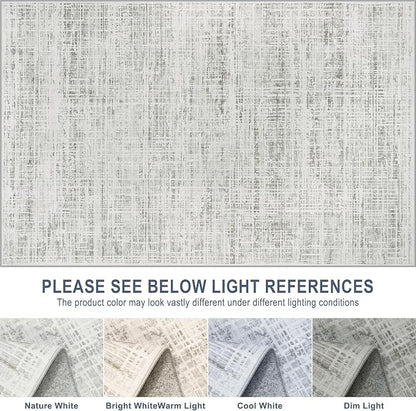 10x14 Washable Area Rug for Living Room Bedroom: Non-Slip Modern White Gray | - Image 8