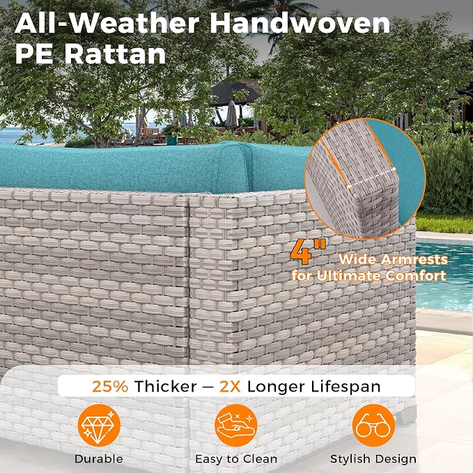 6-Seat Modular Patio Furniture Set – Outdoor Wicker Sectional Sofa - Image 4