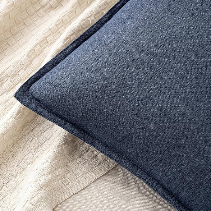 MIULEE Decorative Linen Euro Sham Pillow Covers 24x24 Indigo Blue | Boho - Image 2