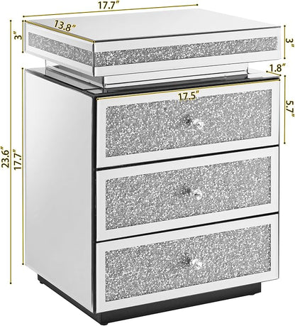 Mirrored Nightstand with 3 Drawers, Mirror End Table, Modern Bedside Table - Image 2