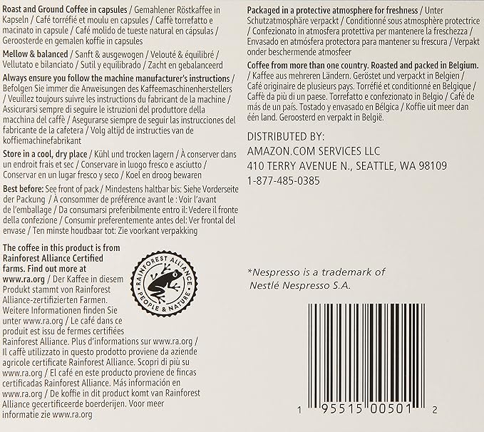 Amazon Brand - Solimo Espresso Capsules, Medium Roast, Compatible with Original Brewers, Pack of 1x50 Capsule (50 count)