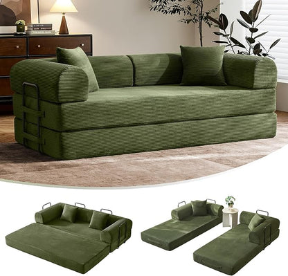 79" Convertible Sofa Bed with Fixed-Shape Frame & Removable Armrests, Modular by SAVENICA