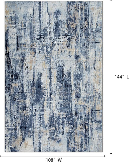 9x12 Area Rugs for Living Room: Washable Abstract Blue Gold Badroom Carpet | - Image 2