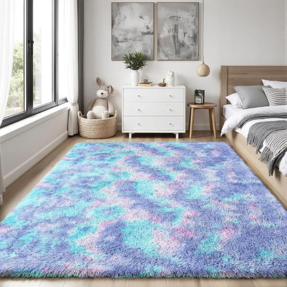 PLHXFR 5x7 Area Rugs Living Room: Fluffy Bedroom Soft Shag Rug Kid Rainbow | - Image 2