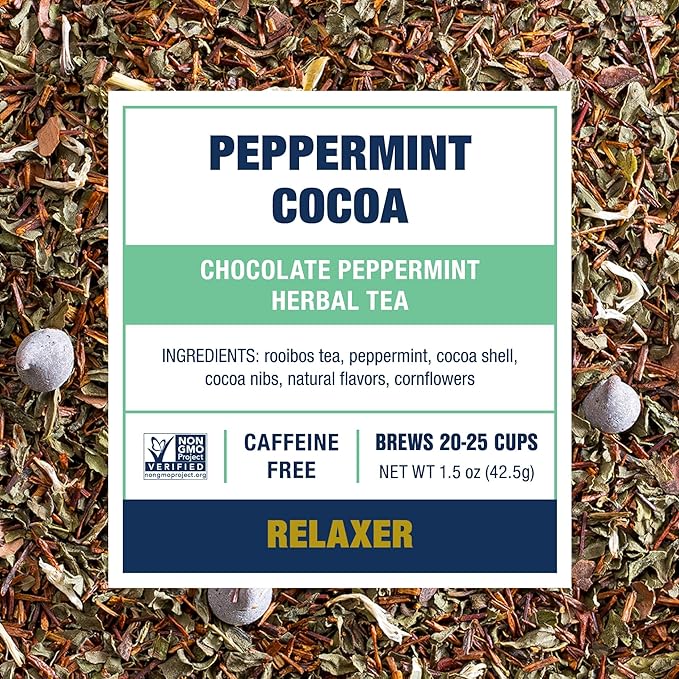 Tiesta Tea - Cozy Peppermint Cocoa, Loose Leaf, Chocolate Peppermint Herbal Tea, Premium Non-Caffeinated Holiday Blend, Make Hot or Iced & Up to 25 Cups, 1.5oz Resealable Pouch
