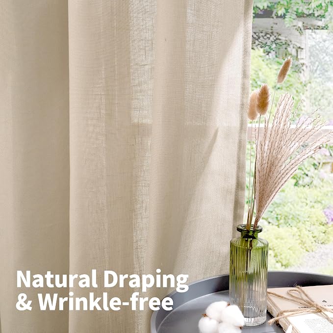 YoungsTex Tan Linen Semi Sheer Curtains 63 Inch Length - Image 5