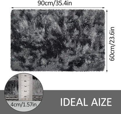 Small Tie-Dyed Area Rug for Bedroom 2x3 Mini Black Grey Fluffy Rug Mat Bedside - Image 2