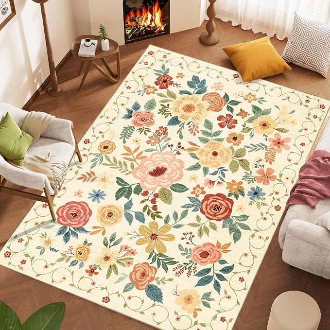 DUKINO 6x9 Area Rugs, Floral Washable Rug - Image 3