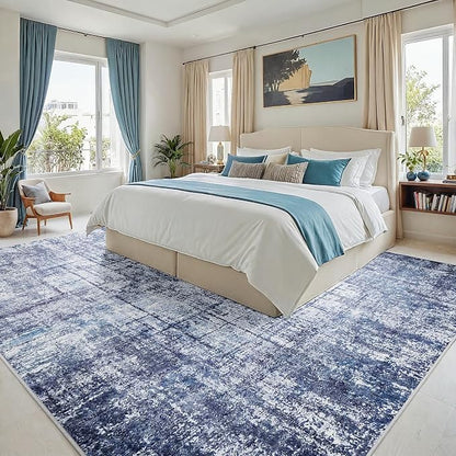 10x14 Washable Area Rug for Living Room Bedroom: Non-Slip Modern Navy Blue | - Image 2