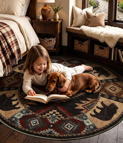 Southwestern Round Rug 6ft, Low Pile Soft Circle Area Rug - Image 7