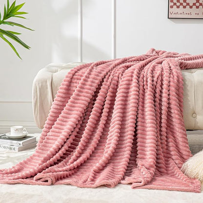 BEDELITE 3D Ribbed Jacquard Pink Fleece Twin Blanket - Image 7