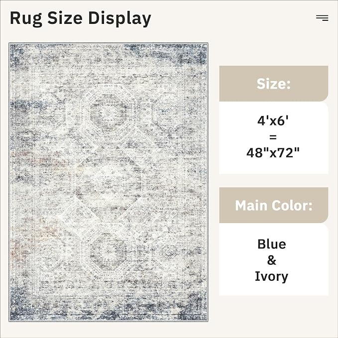 Soalmost 4x6 Area Rug for Living Room, Washable Rugs Non-Slip, Thin Foldable - Image 5