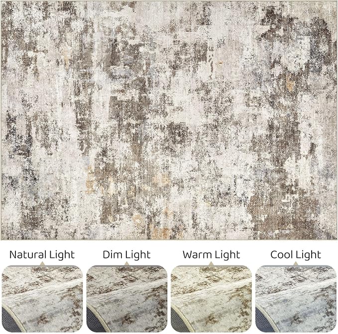 LOONGRUG 7x9 Area Rug Washable Large Neutral Modern Living Room Rugs | Abstract - Image 8