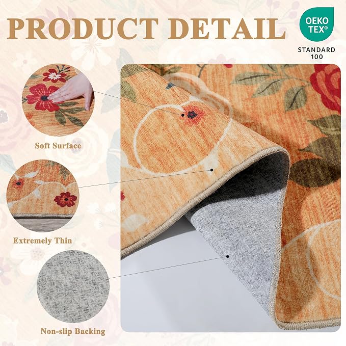 DUKINO 2x3 Entryway Rug, Floral Door Mat Soft Washable Rug Non Slip, - Image 4