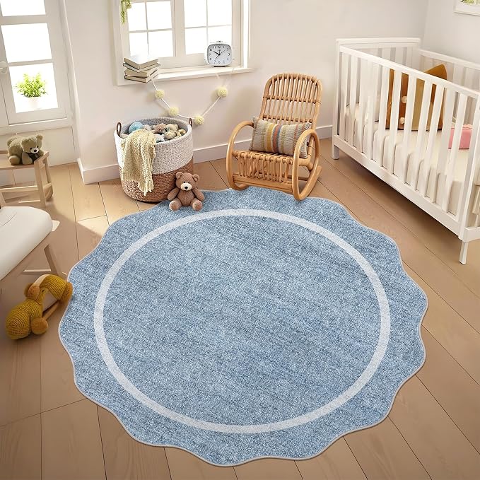 GarveeHome Scalloped Round Rugs 6Ft Washable Area Rug by GarveeHome