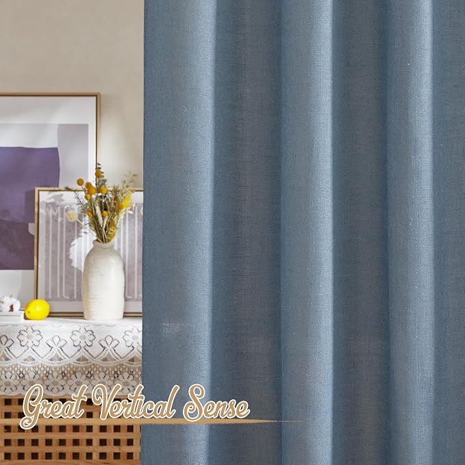 NICETOWN Stone Blue Linen Curtains 108 inches Long, Rod Pocket & Back Tab Flax - Image 3
