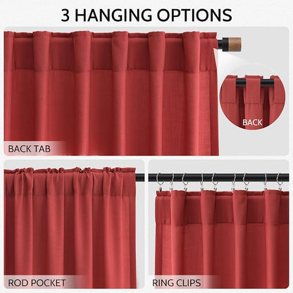 Christmas Red Linen Curtains 84 Inch Length 2 Panels Set - Image 2