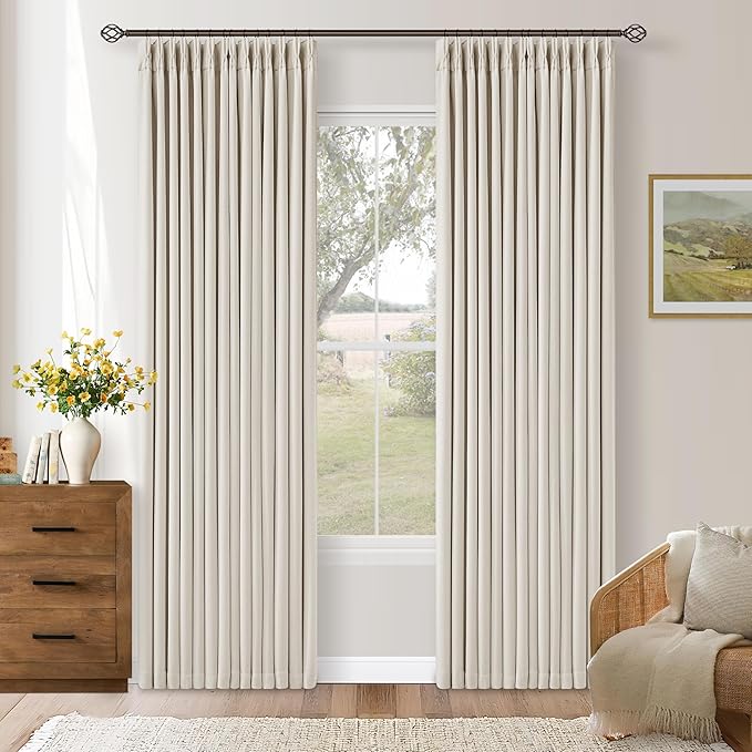 Pleated Cream Ivory 86 Inch Blackout Linen Curtains by Twodrapes