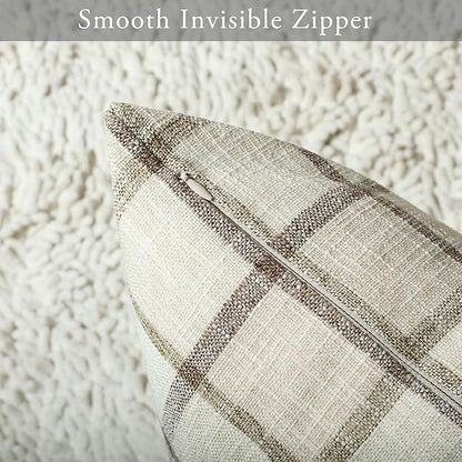 Stellhome Fall Linen Buffalo Check Throw Pillow Covers, Autumn Farmhouse Plaid - Image 3
