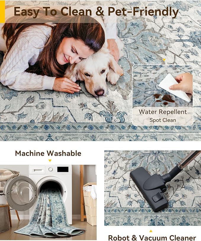 RELEANY Washable Area Rug, Runner 2'6"x14', Water Repellent, Pet Friendly - Image 5