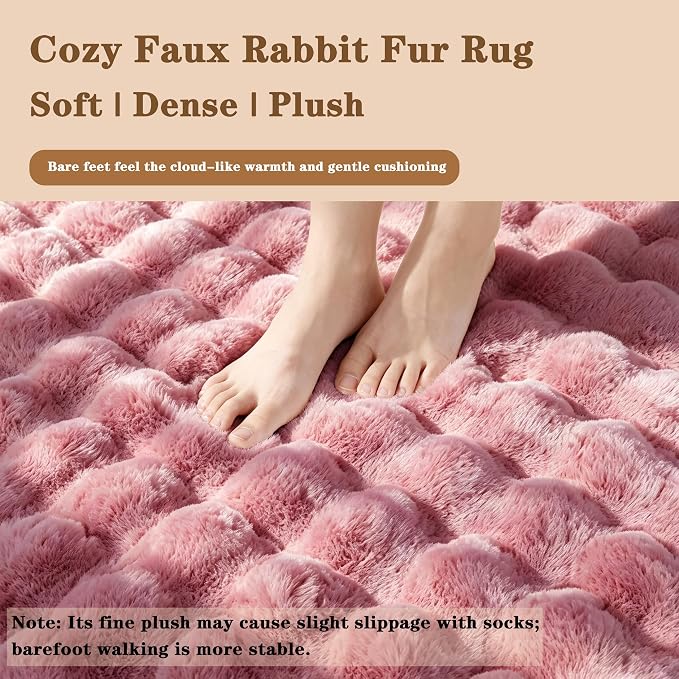 Dusty Rose Rabbit Plush Rug 3'x5', Fluffy Shaggy Area Rug - Image 4