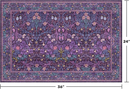 Washable Purple 2x3 Entryway Area Rug, Bohemian Small Throw Violet Carpet - Image 2