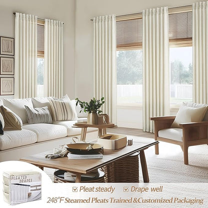Extra Wide 70 Inch Cream Light Filtering Curtains 108 Inches Long 2 Panels Set - Image 5