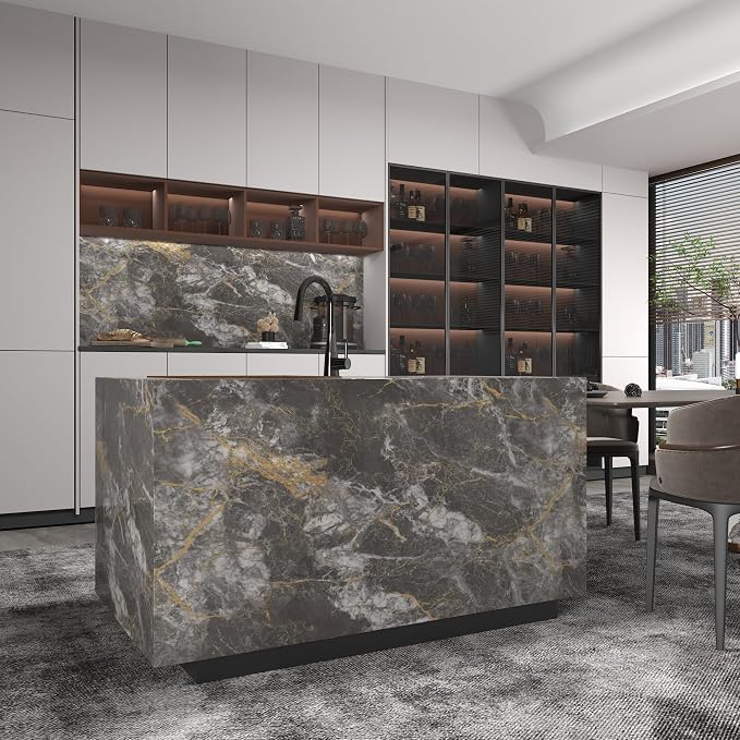 BAYYA 48"x80" Extra Wide Marble Contact Paper Grey/Gold Glossy Marble Wallpaper - Image 8