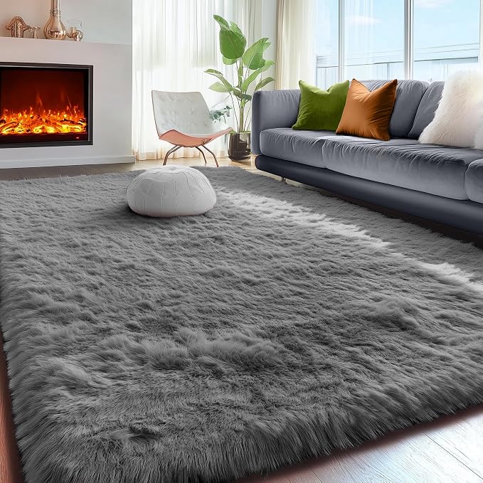 Plush Area Rugs for Living Room 6x9 Ft, Ultra Soft Shaggy Grey Rugs Carpets - Image 7