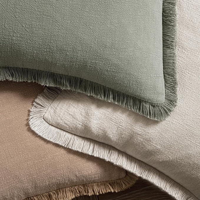MIULEE Linen Decorative Euro Throw Pillow Covers Natural Beige 28x28 | Set of 2 - Image 4